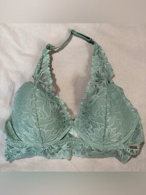 PINK Victoria's Secret Sage Green Lace Halter Bralette